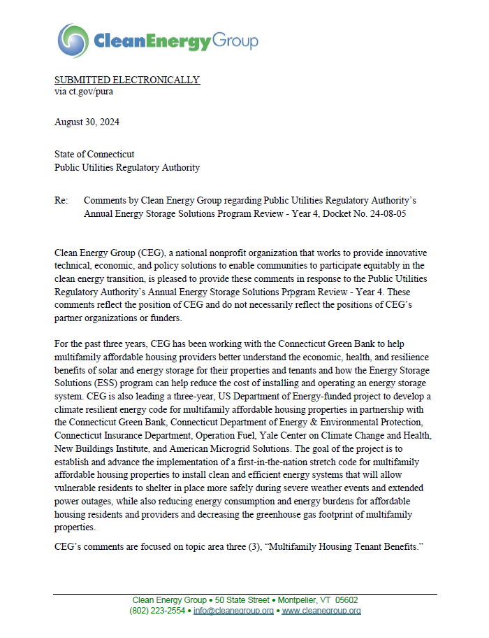 Ct Energy Storage Program Comments on Connecticut's Energy Storage Solutions Program - Clean ...