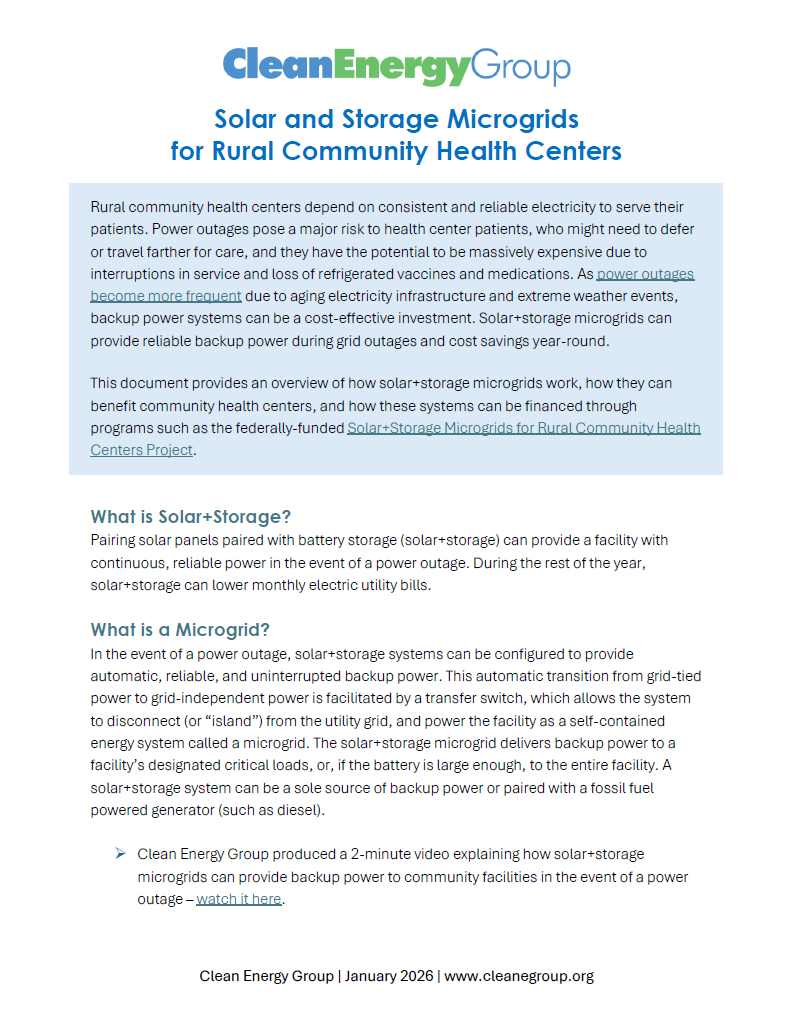Solar and Storage Microgrids for Rural Community Health Centers - Clean ...