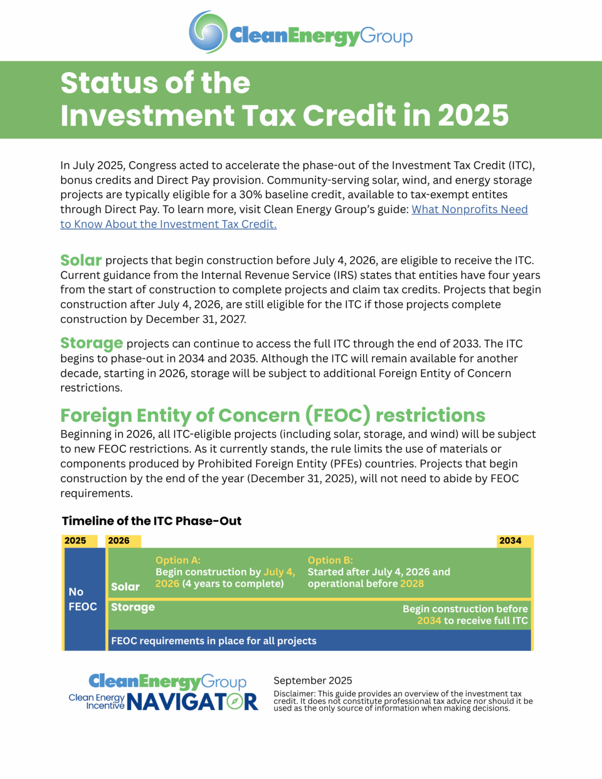 Status of the Investment Tax Credit in 2025 - Clean Energy Group