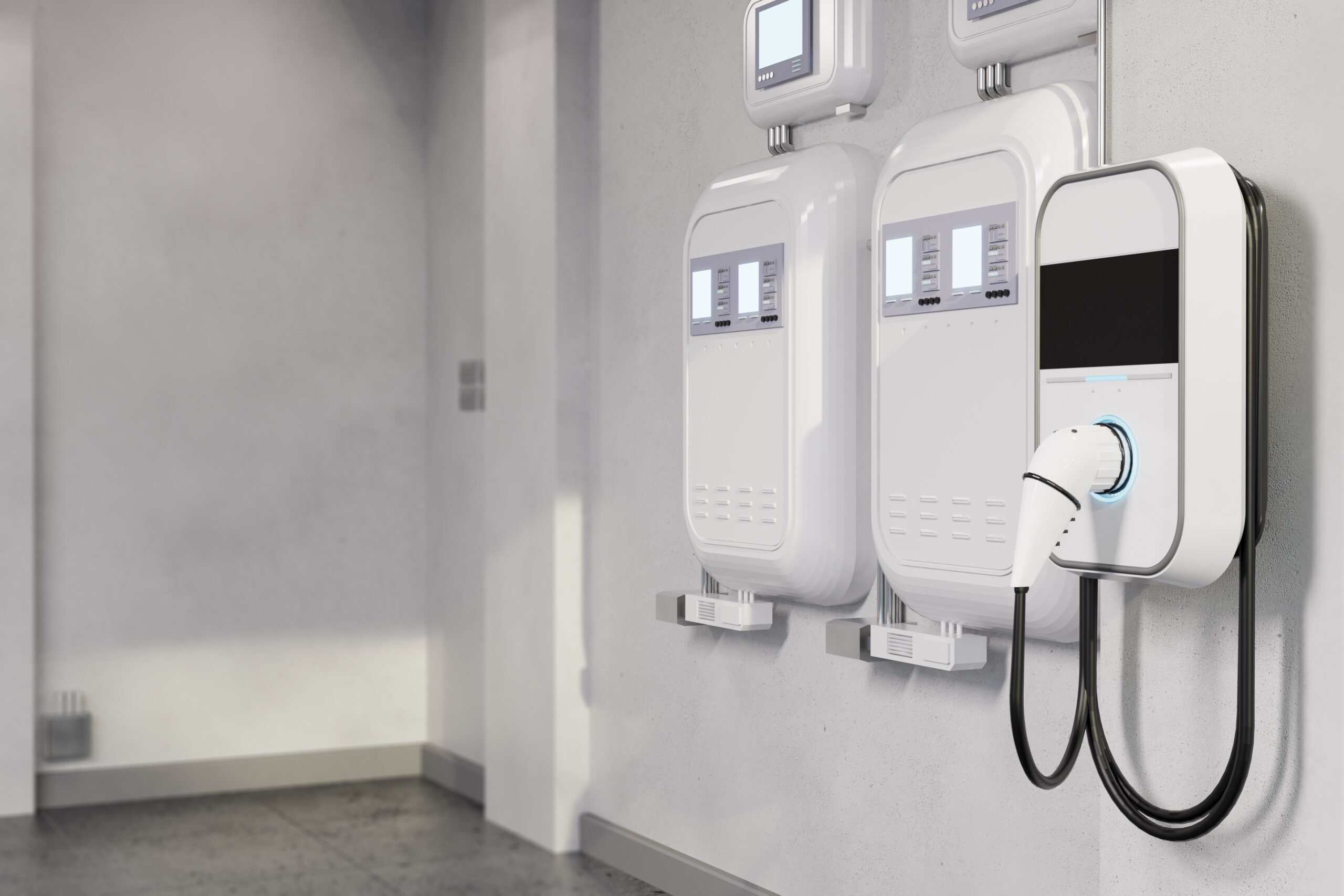 3d rendering ev charger or wall charger at home garage