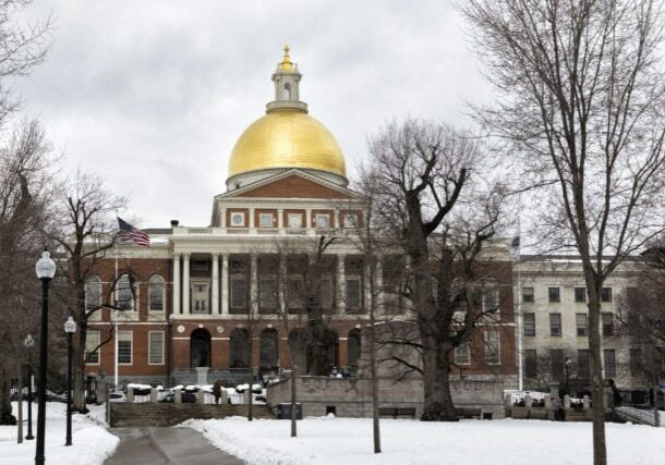 Massachusetts State House on a winter day, February 2017