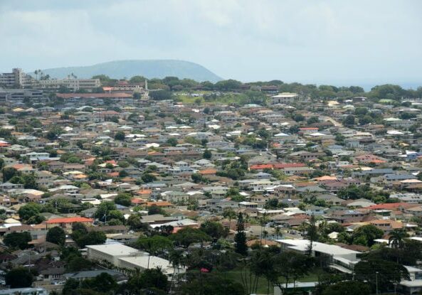 Multitude of rooftops from Honolulu Hawaii seen from above