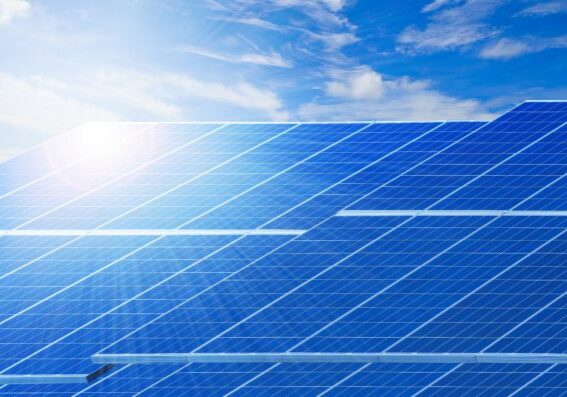 Sun Light And Solar Cell Panels  Against Beautiful Clear Blue Sky Use As Clean Electricity Power Of