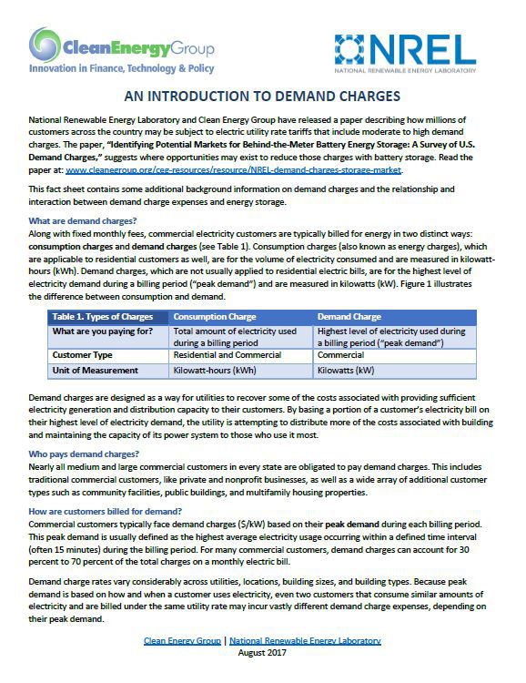 An Introduction to Demand Charges Clean Energy Group